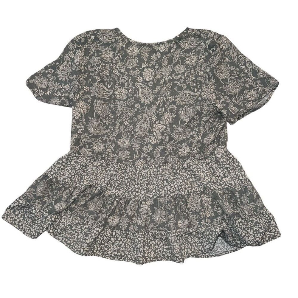 PAPER CRANE Tiered Floral Dusty Green Boho Blouse Size XS - Picture 2 of 6